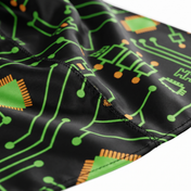 Digital Black pixel Satin Silky Durag fabric close-up showing Digital Black pixel print and stitching detail