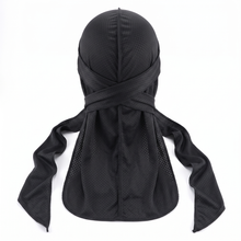 Athletic Mesh Black Durag - premium durag back view showing wrap straps, tail and stitching