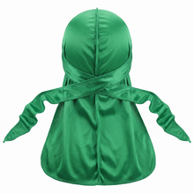 Premium Silk Durag Green - premium heavy silky durag back view showing wrap straps, tail and stitching