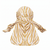 Zebra Cream animal print Satin Silky Durag - premium silky durag back view showing wrap straps, tail and stitching