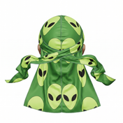 Alien Green graphic Satin Silky Durag - premium silky durag back view showing wrap straps, tail and stitching