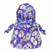 Cinco De Mayo Indigo festive Satin Silky Durag - premium silky durag back view showing wrap straps, tail and stitching