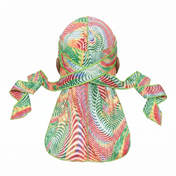Thermal heat-map optical illusion Satin Silky Durag - premium silky durag back view showing wrap straps, tail and stitching