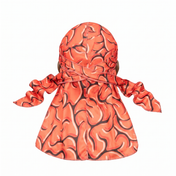 Red Brains graphic Satin Silky Durag - premium silky durag back view showing wrap straps, tail and stitching