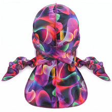 Elite Pattern Purple Lucid Velvet Durag - premium durag back view showing wrap straps, tail and stitching