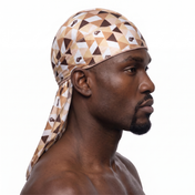 Black Power graphic Satin Silky Durag worn by male model, side profile showing fit and tail drape