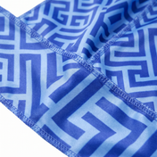 Blue Maze geometric Satin Silky Durag fabric close-up showing Blue Maze geometric print and stitching detail