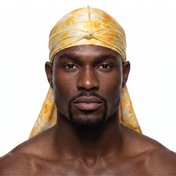 Gold Tye Dye Satin Silky Durag worn by male model, front view on white background