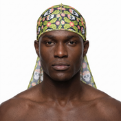 Cinco De Mayo Green festive Satin Silky Durag worn by male model, front view on white background