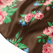 Brown Pink Retro Roses floral Satin Silky Durag fabric close-up showing Brown Pink Retro Roses floral print and stitching detail