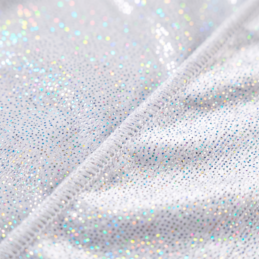 Premium White Hologram Sparkle Velvet Durag fabric close-up showing texture and stitching detail