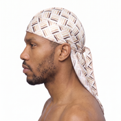 Black Power 3 graphic Satin Silky Durag worn by male model, side profile showing fit and tail drape