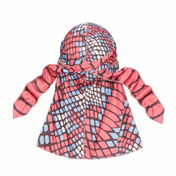 Red and Blue reptile snakeskin Satin Silky Durag - premium silky durag back view showing wrap straps, tail and stitching