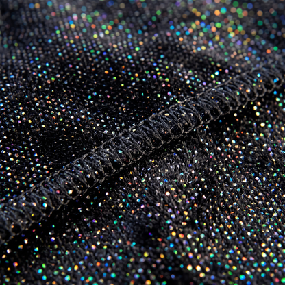 Premium Black Hologram Sparkle Velvet Durag fabric close-up showing texture and stitching detail