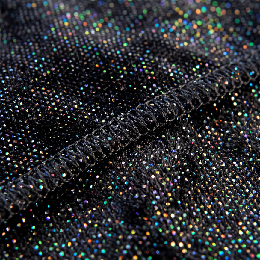 Premium Black Hologram Sparkle Velvet Durag fabric close-up showing texture and stitching detail
