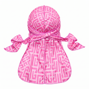 Pink Maze geometric Satin Silky Durag - premium silky durag back view showing wrap straps, tail and stitching