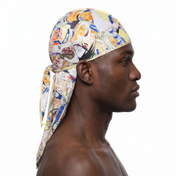 Naruto anime graphic Satin Silky Durag worn by male model, side profile showing fit and tail drape