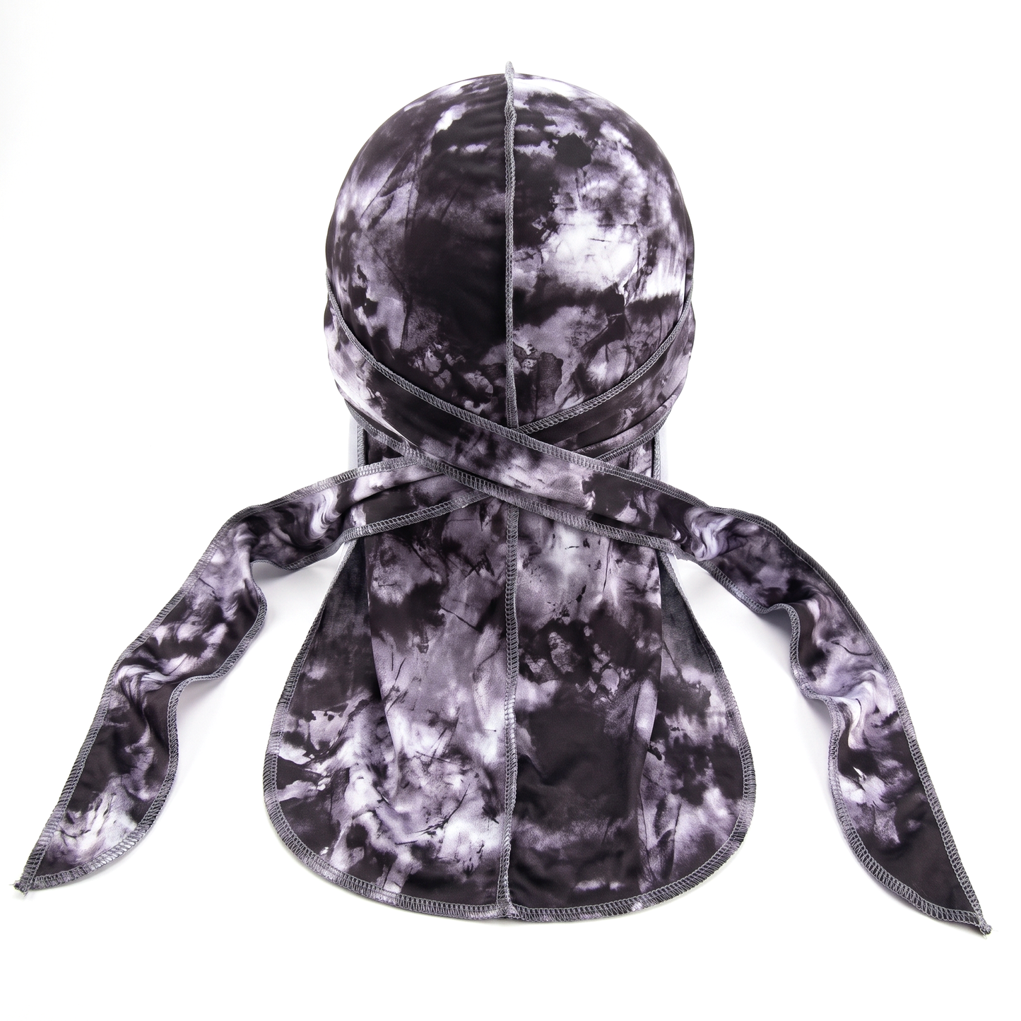 Elite Pattern Smokey Black Durag - premium durag back view showing wrap straps, tail and stitching
