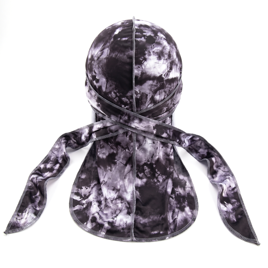 Elite Pattern Smokey Black Durag - premium durag back view showing wrap straps, tail and stitching