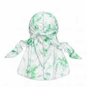 Green Tye Dye Satin Silky Durag - premium silky durag back view showing wrap straps, tail and stitching