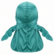 Premium Jade Green Silk Durag - premium heavy silky durag back view showing wrap straps, tail and stitching
