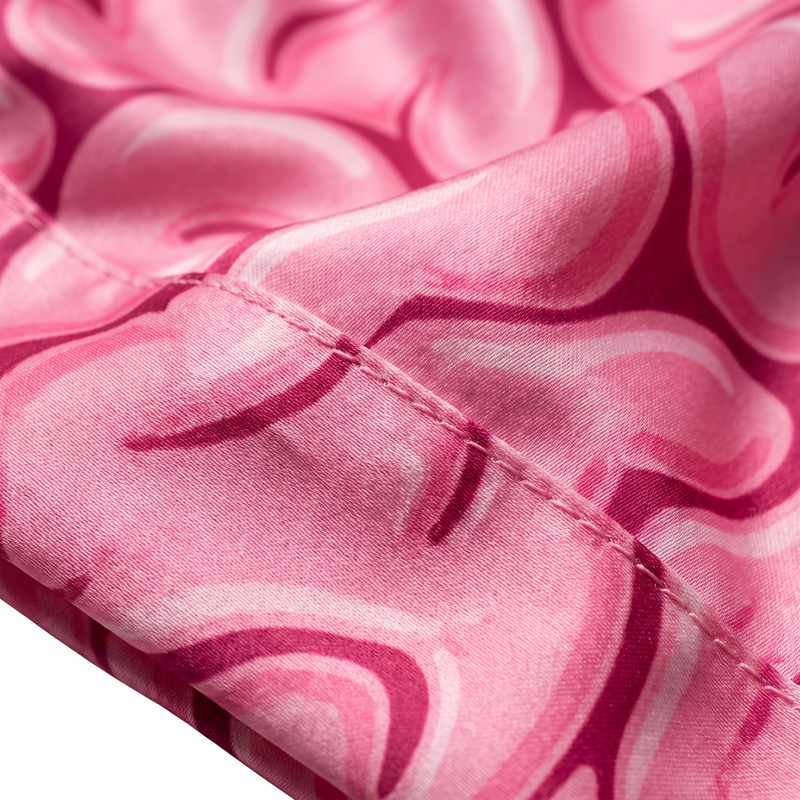Pink Brains graphic Satin Silky Durag fabric close-up showing Pink Brains graphic print and stitching detail