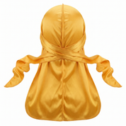 Premium Silk Durag Butterscotch Yellow - premium heavy silky durag back view showing wrap straps, tail and stitching
