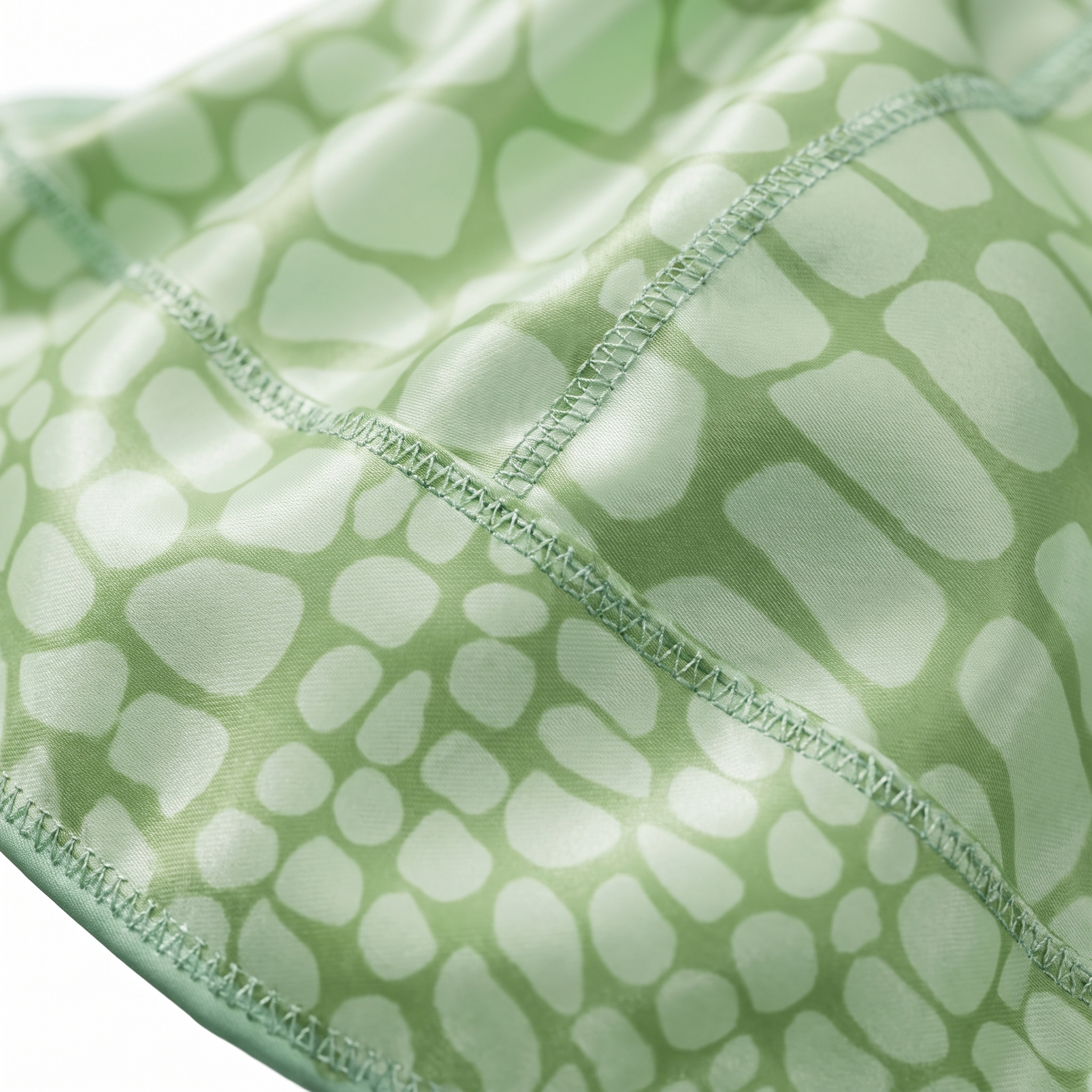Green crocodile skin Satin Silky Durag fabric close-up showing Green crocodile skin print and stitching detail