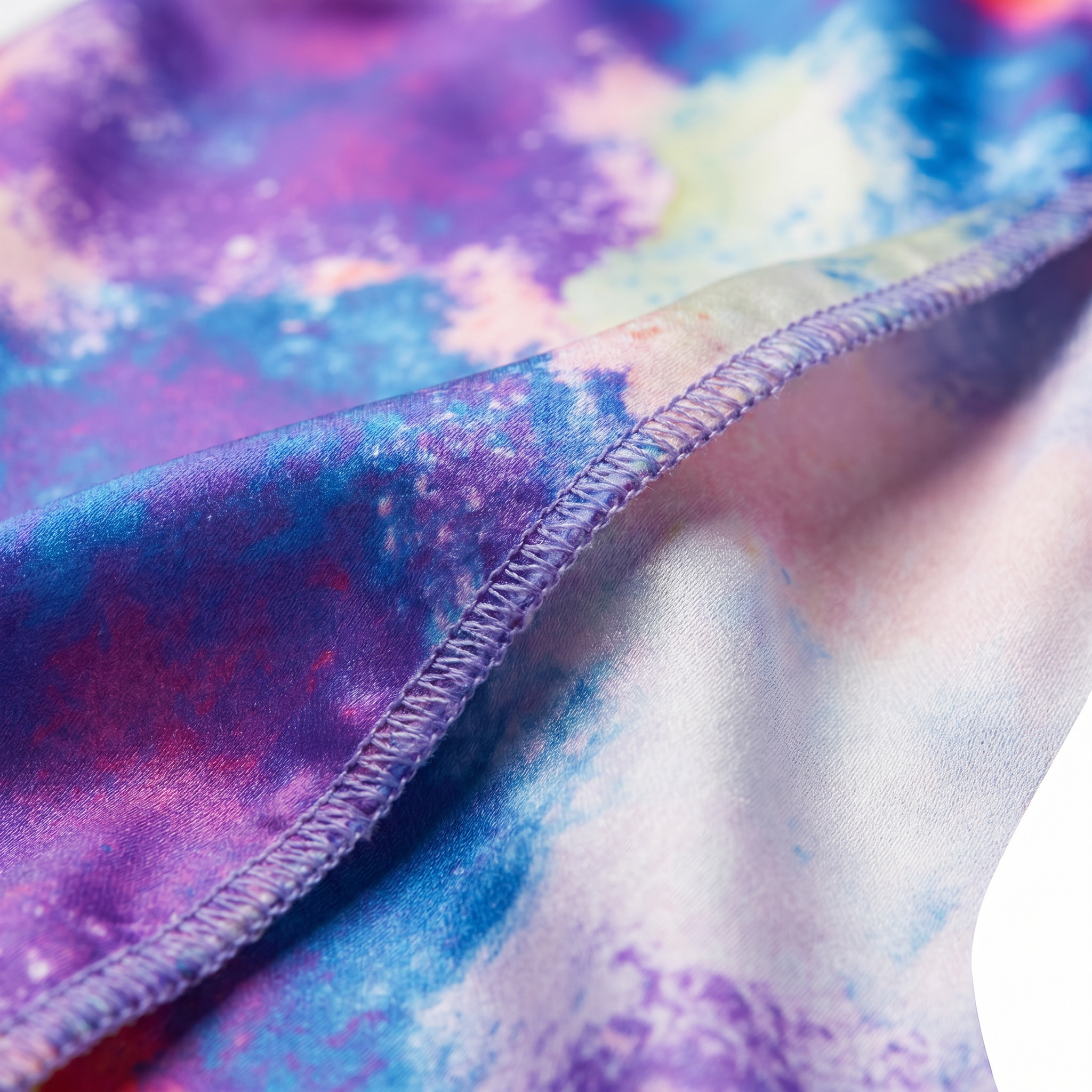Pastel Cool Satin Silky Durag fabric close-up showing Pastel Cool print and stitching detail