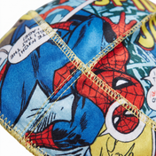 Spider Man web graphic Satin Silky Durag fabric close-up showing Spider Man web graphic print and stitching detail