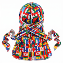 Elite Pattern White International-Print Durag - premium durag back view showing wrap straps, tail and stitching