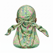 Digital Chameleon Lime pixel camo Satin Silky Durag - premium silky durag back view showing wrap straps, tail and stitching