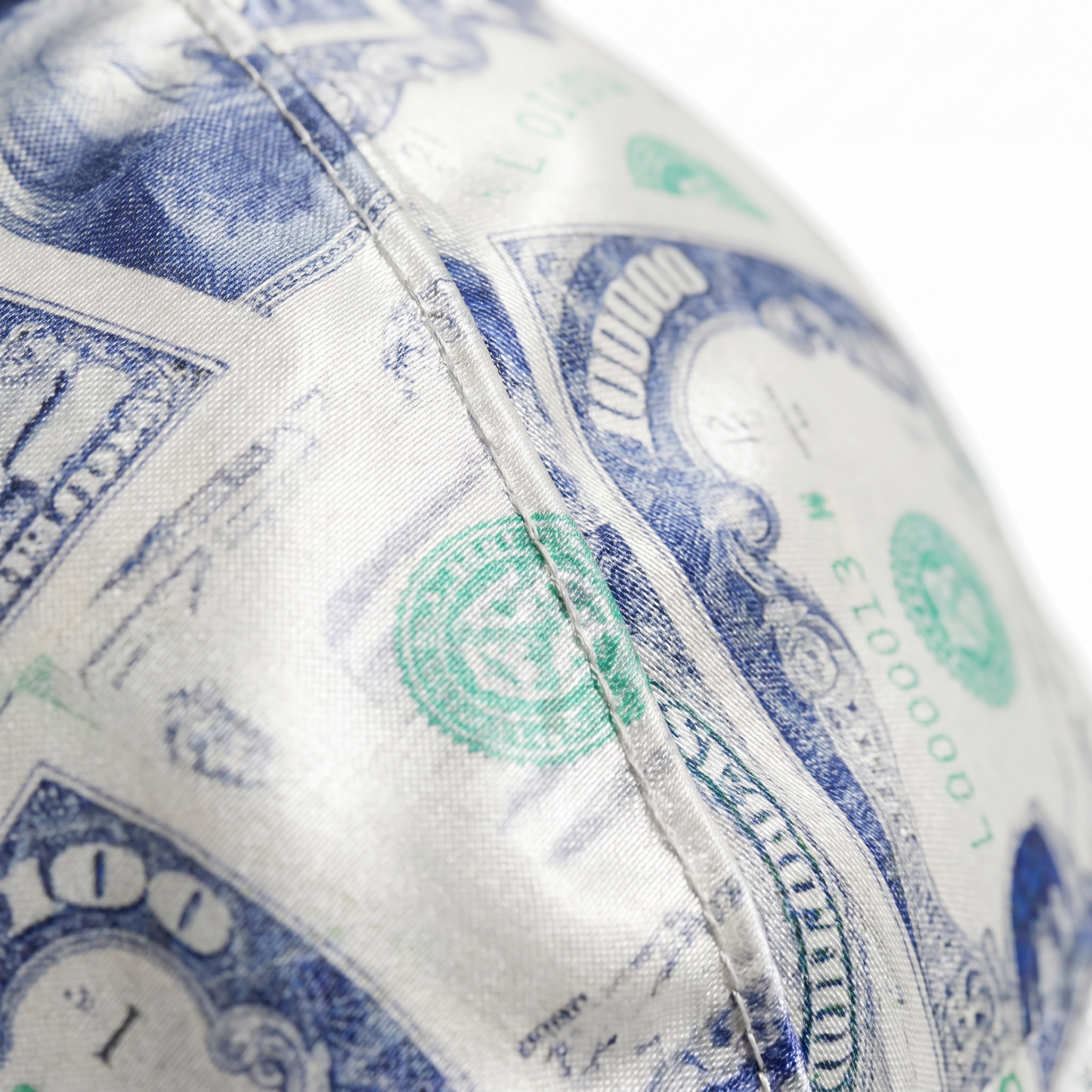 Old Hundreds money print Satin Silky Durag fabric close-up showing Old Hundreds money print print and stitching detail