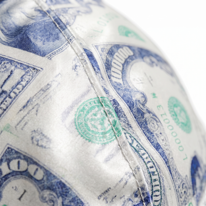 Old Hundreds money print Satin Silky Durag fabric close-up showing Old Hundreds money print print and stitching detail