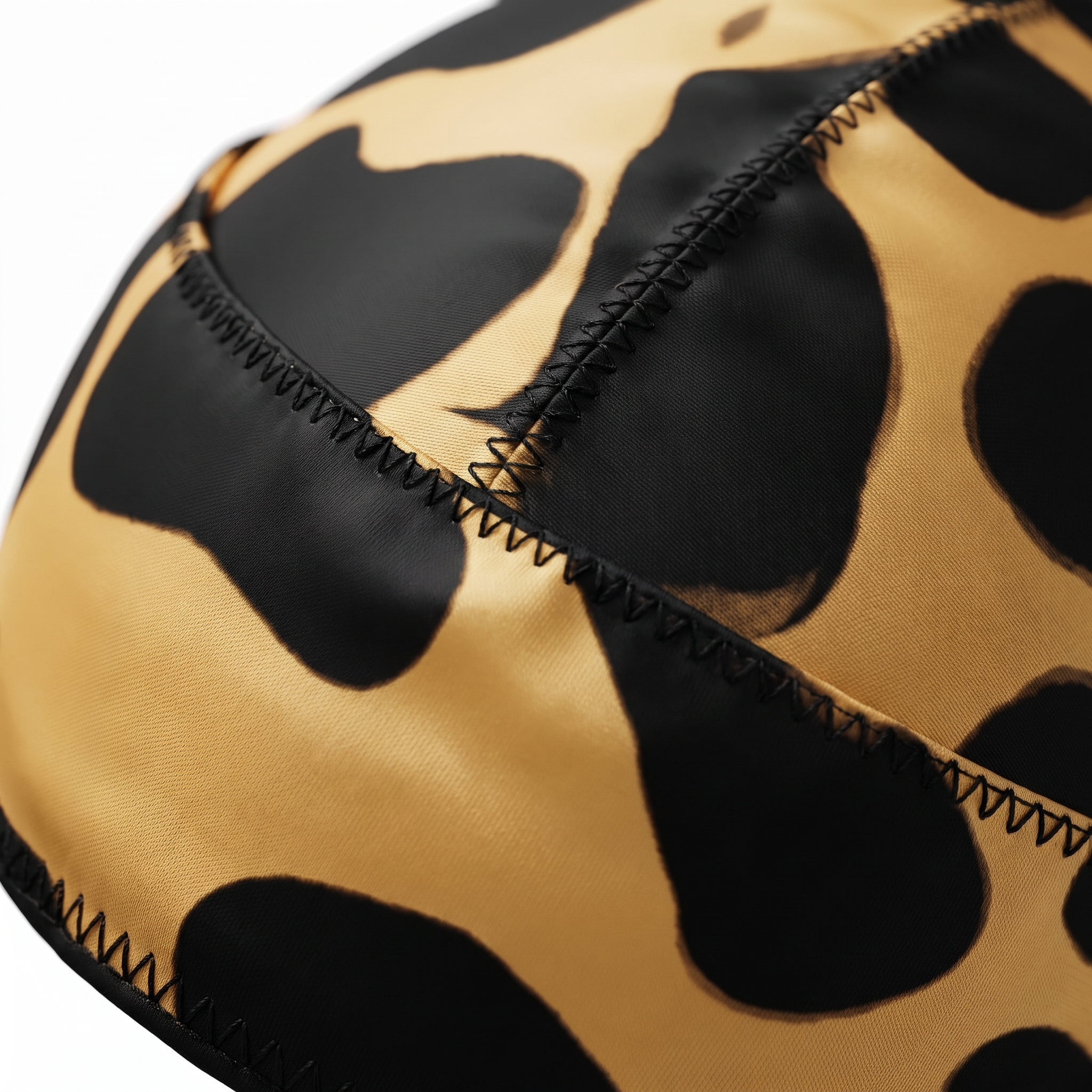 Leopard animal print Satin Silky Durag fabric close-up showing Leopard animal print print and stitching detail
