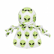 Alien White graphic Satin Silky Durag - premium silky durag back view showing wrap straps, tail and stitching