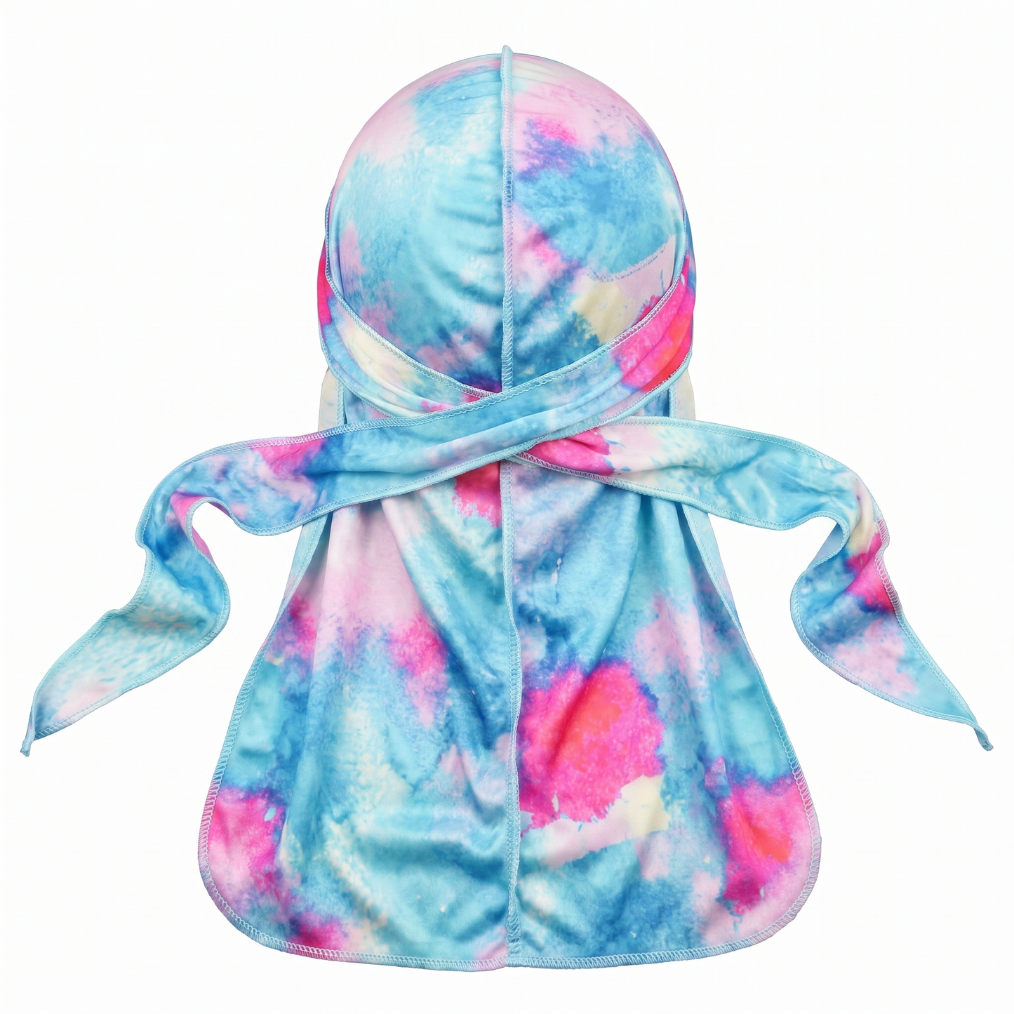 Pastel Bubble Gum Satin Silky Durag - premium silky durag back view showing wrap straps, tail and stitching