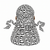 Black and White Maze geometric Satin Silky Durag - premium silky durag back view showing wrap straps, tail and stitching