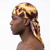 Voltage Yellow lightning Satin Silky Durag worn by male model, side profile showing fit and tail drape