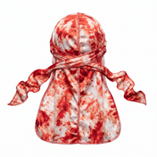 Red Tye Dye Satin Silky Durag - premium silky durag back view showing wrap straps, tail and stitching
