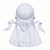 Light Blue Maze geometric Satin Silky Durag - premium silky durag back view showing wrap straps, tail and stitching
