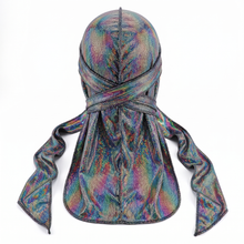 Premium Hologram Sparkle Velvet Durag - premium durag back view showing wrap straps, tail and stitching