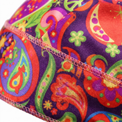 Black Hippie graphic Satin Silky Durag fabric close-up showing Black Hippie graphic print and stitching detail