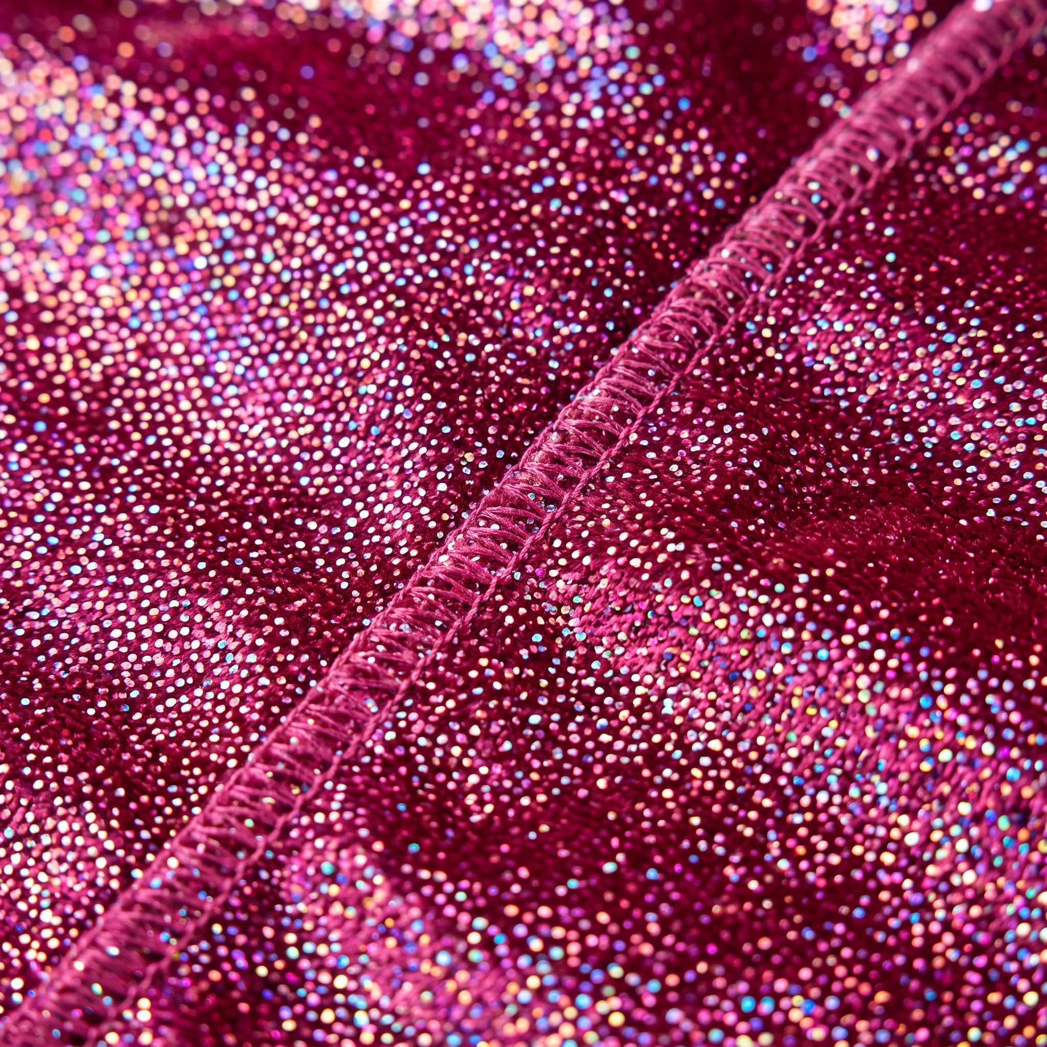 Premium Ruby Pink Hologram Sparkle Velvet Durag fabric close-up showing texture and stitching detail
