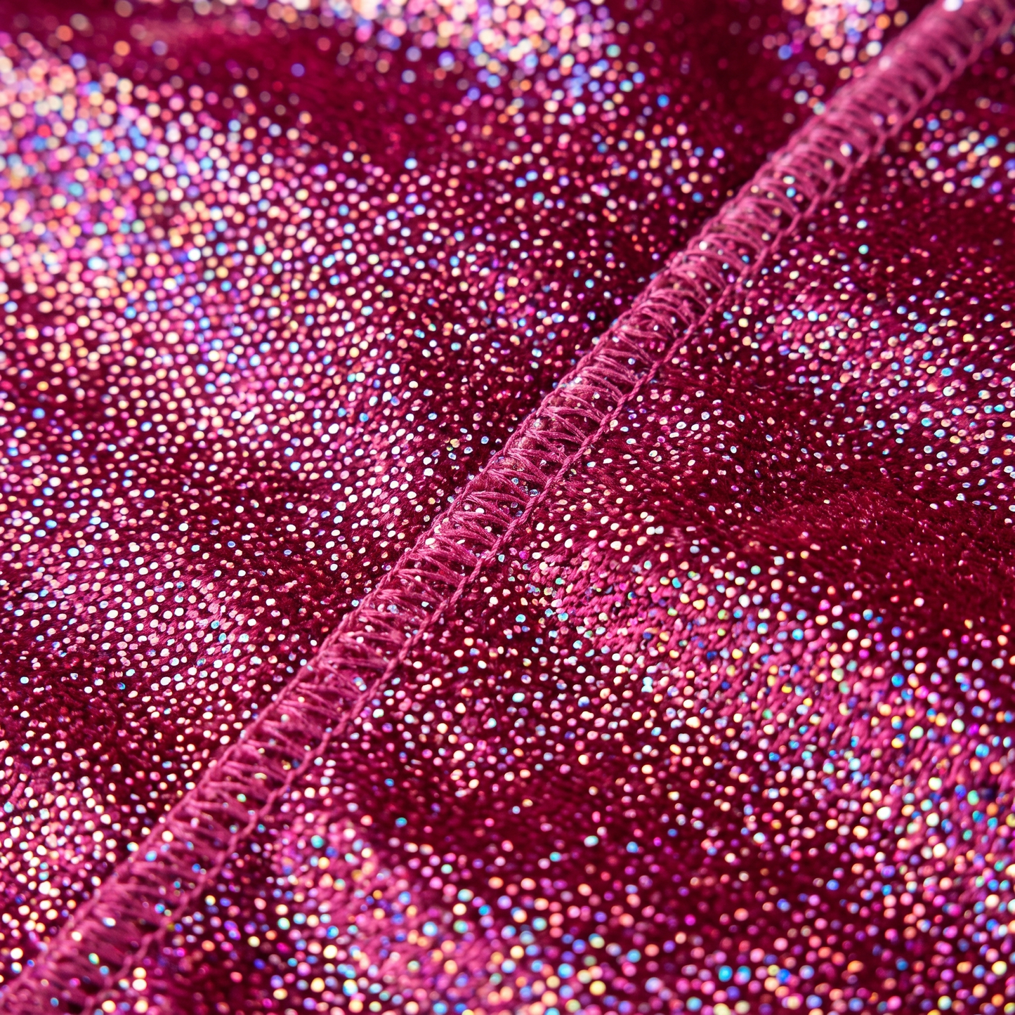Premium Ruby Pink Hologram Sparkle Velvet Durag fabric close-up showing texture and stitching detail