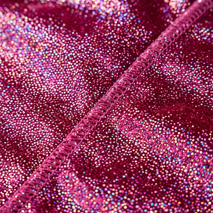 Premium Ruby Pink Hologram Sparkle Velvet Durag fabric close-up showing texture and stitching detail