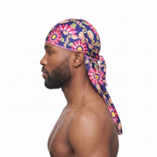 Cinco De Mayo 2.0 festive Satin Silky Durag worn by male model, side profile showing fit and tail drape