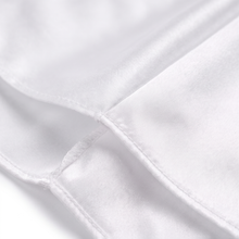 Premium White Silk Durag fabric close-up showing White silky satin texture and stitching detail