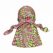 Olive and Pink reptile snakeskin Satin Silky Durag - premium silky durag back view showing wrap straps, tail and stitching
