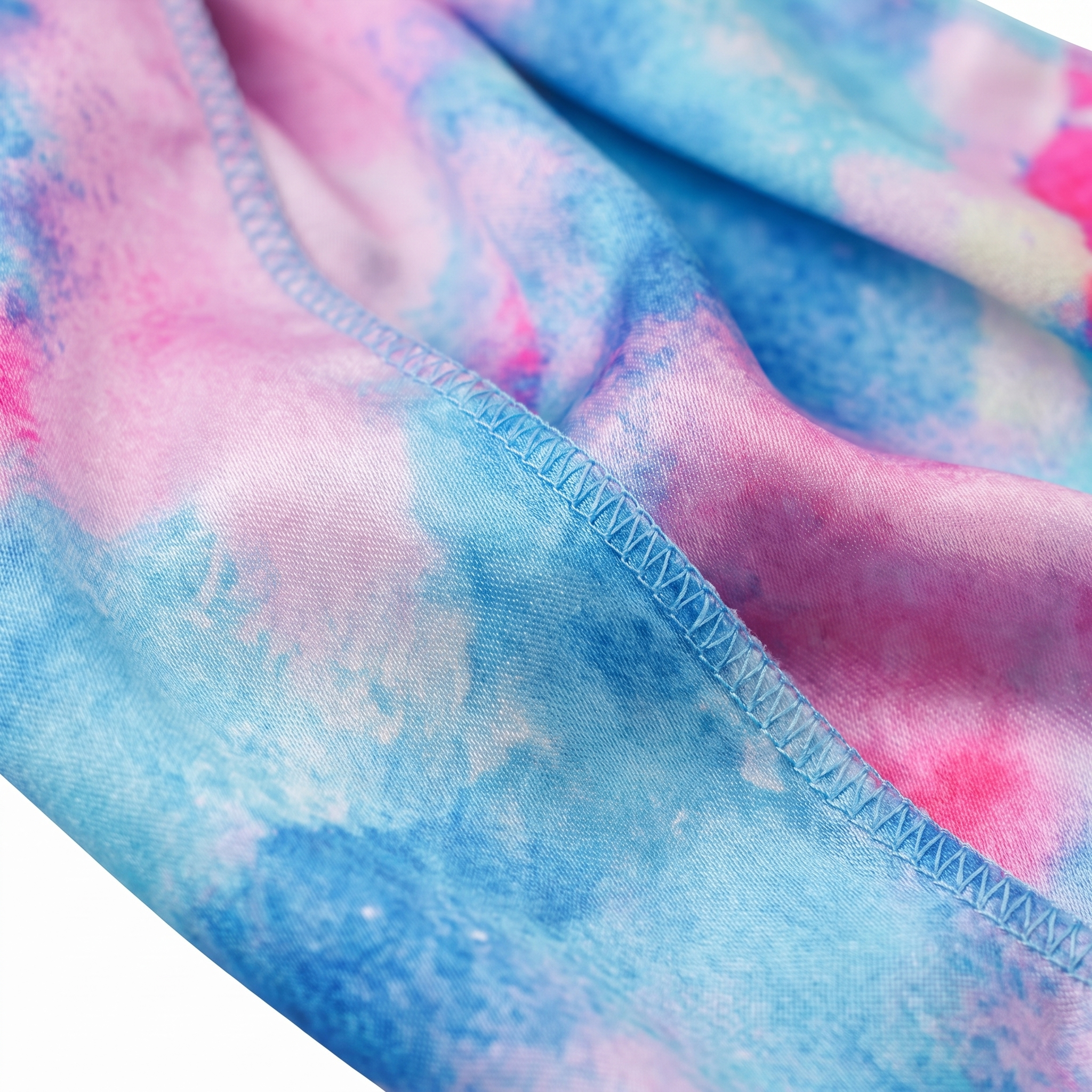 Pastel Bubble Gum Satin Silky Durag fabric close-up showing Pastel Bubble Gum print and stitching detail